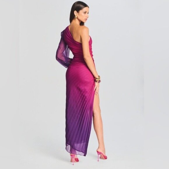 ROCOCO SAND One Shoulder Purple Pink Pleated Ombré Dress Size XS High Slit - Picture 5 of 9
